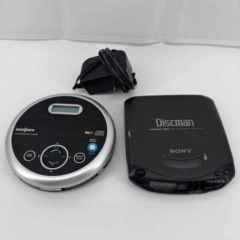2 CD Player Bundle Sony Insignia Black Silver Portable Discman FM MP3 UNTESTED